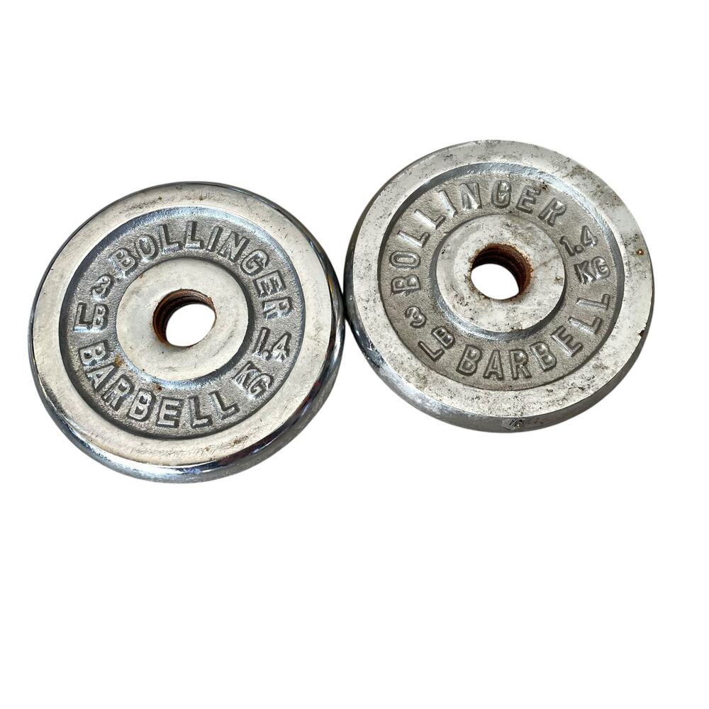 Bollinger Barbell Threaded Weight Plates 3 lb 1.4 kg Each Chrome Lot of 2 READ